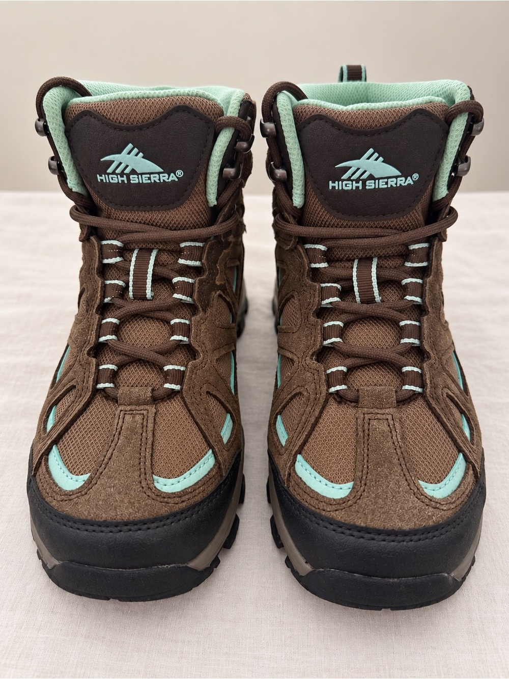 High Sierra Women’s Hiking Boots Size 8 Brown Mint Green Like New